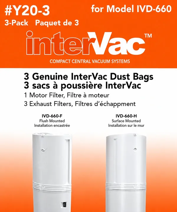 Y20-3 genuine InterVac dust bags